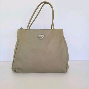 PRADA Tessuto Shoulder Bag Tote Medium Green Nylon Italy Logo Purse Vintage